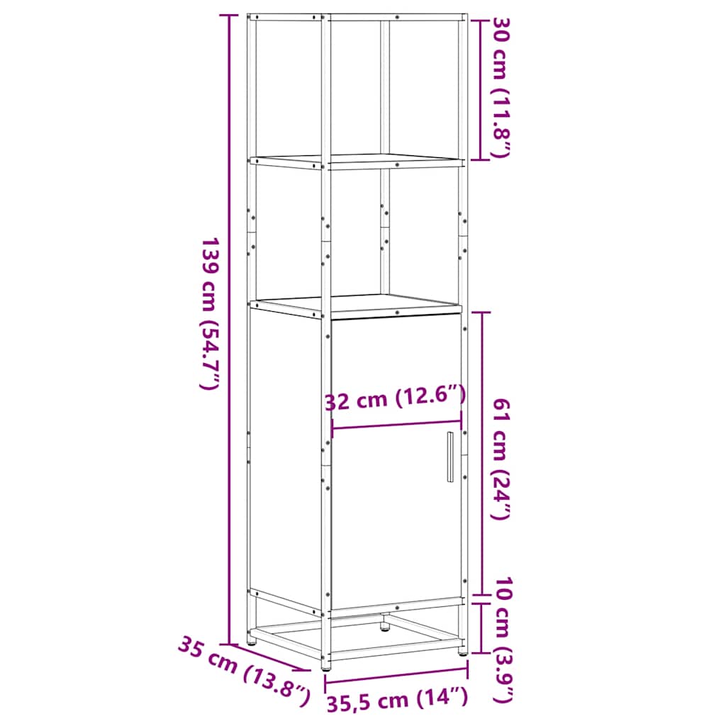 Buffet haut chêne marron 35,5x35x139 cm bois d'ingénierie métal - XIOS
