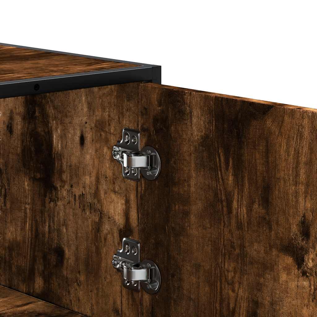 Buffet haut chêne fumé 68x35x139 cm bois d'ingénierie métal - XIOS