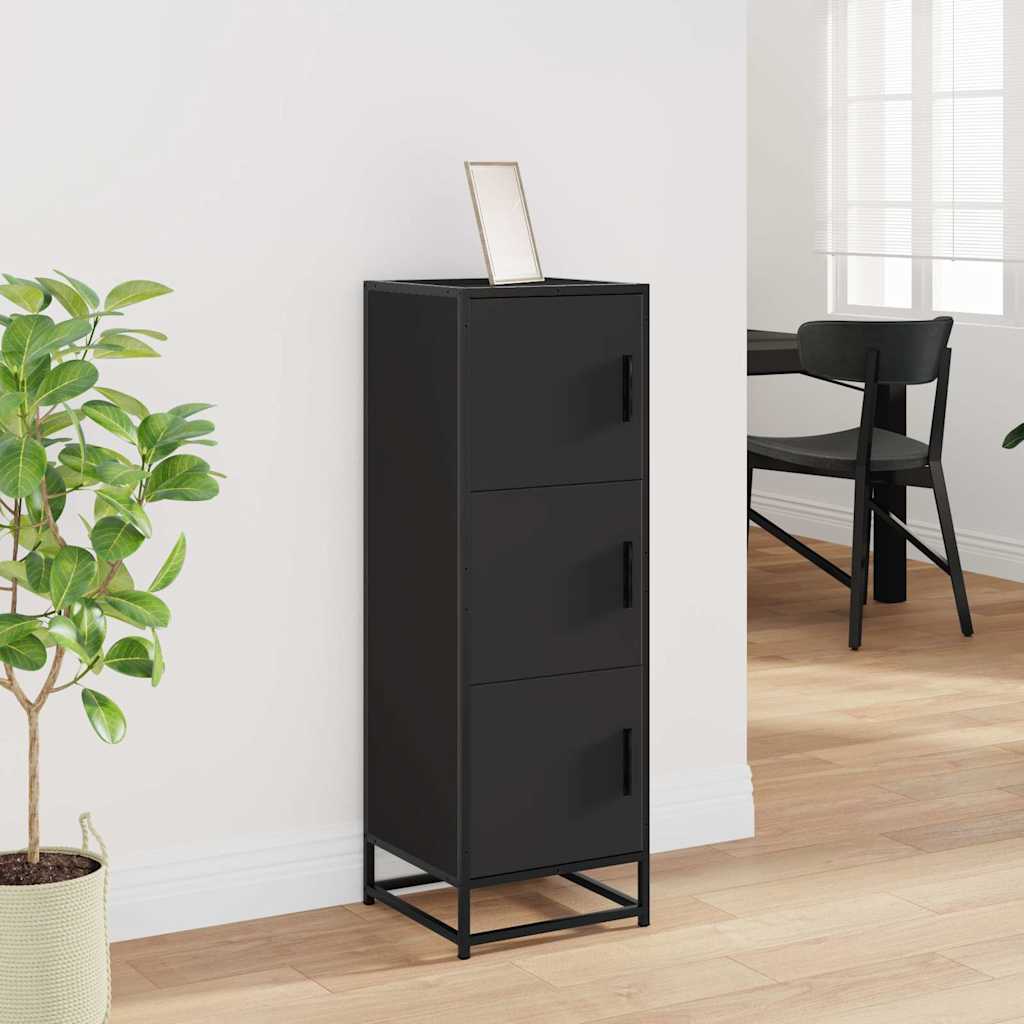 Buffet haut noir 35,5x35x106,5 cm bois d'ingénierie et métal - XIOS
