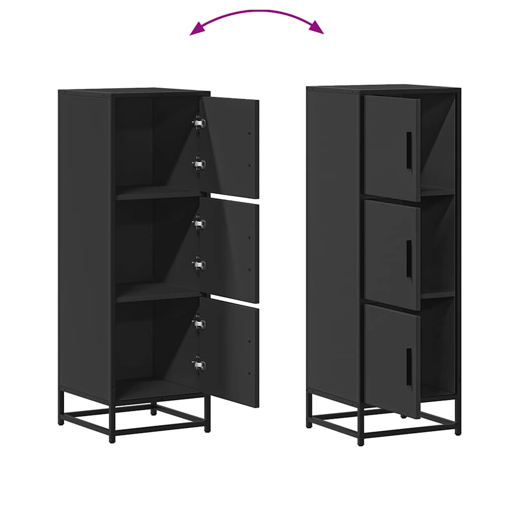 Buffet haut noir 35,5x35x106,5 cm bois d'ingénierie et métal - XIOS