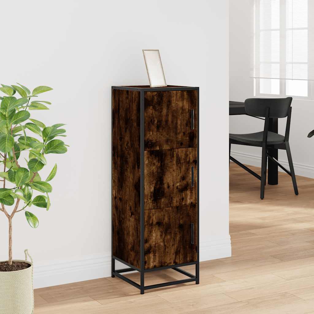 Buffet haut chêne fumé 35,5x35x106,5 cm bois d'ingénierie métal - XIOS