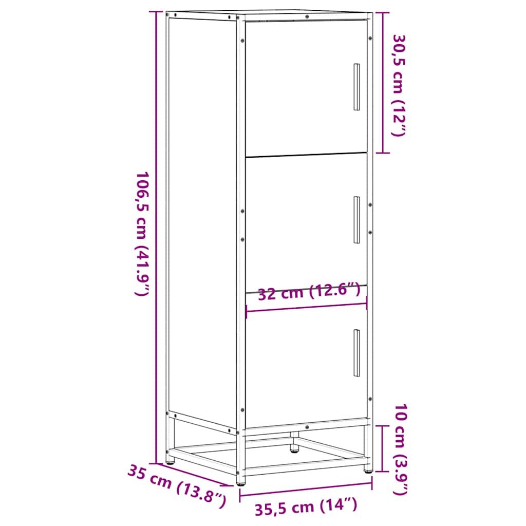 Buffet haut sonoma gris 35,5x35x106,5 cm bois ingénierie métal - XIOS