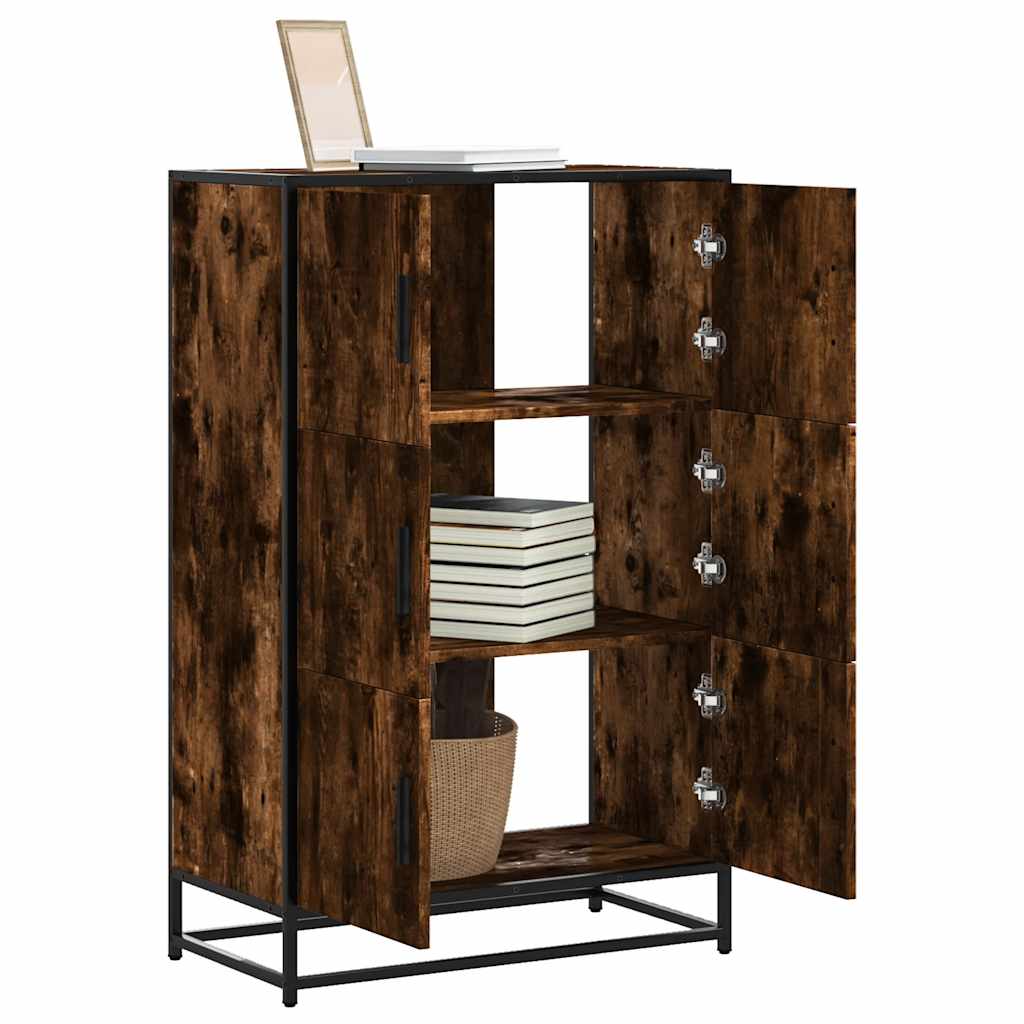 Buffet haut chêne fumé 68x35x106,5 cm bois d'ingénierie métal - XIOS