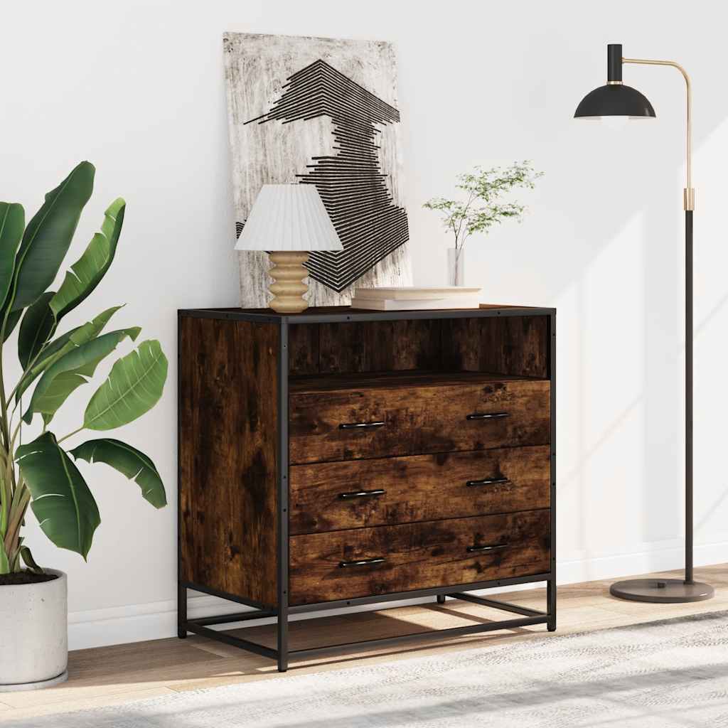 Commode chêne fumé 70x41x70 cm bois d'ingénierie - XIOS