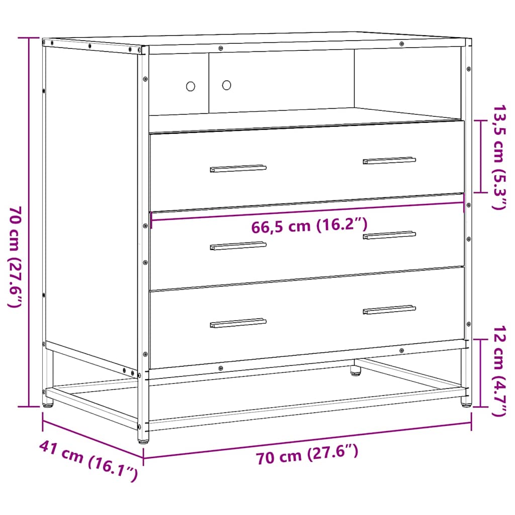 Commode chêne fumé 70x41x70 cm bois d'ingénierie - XIOS
