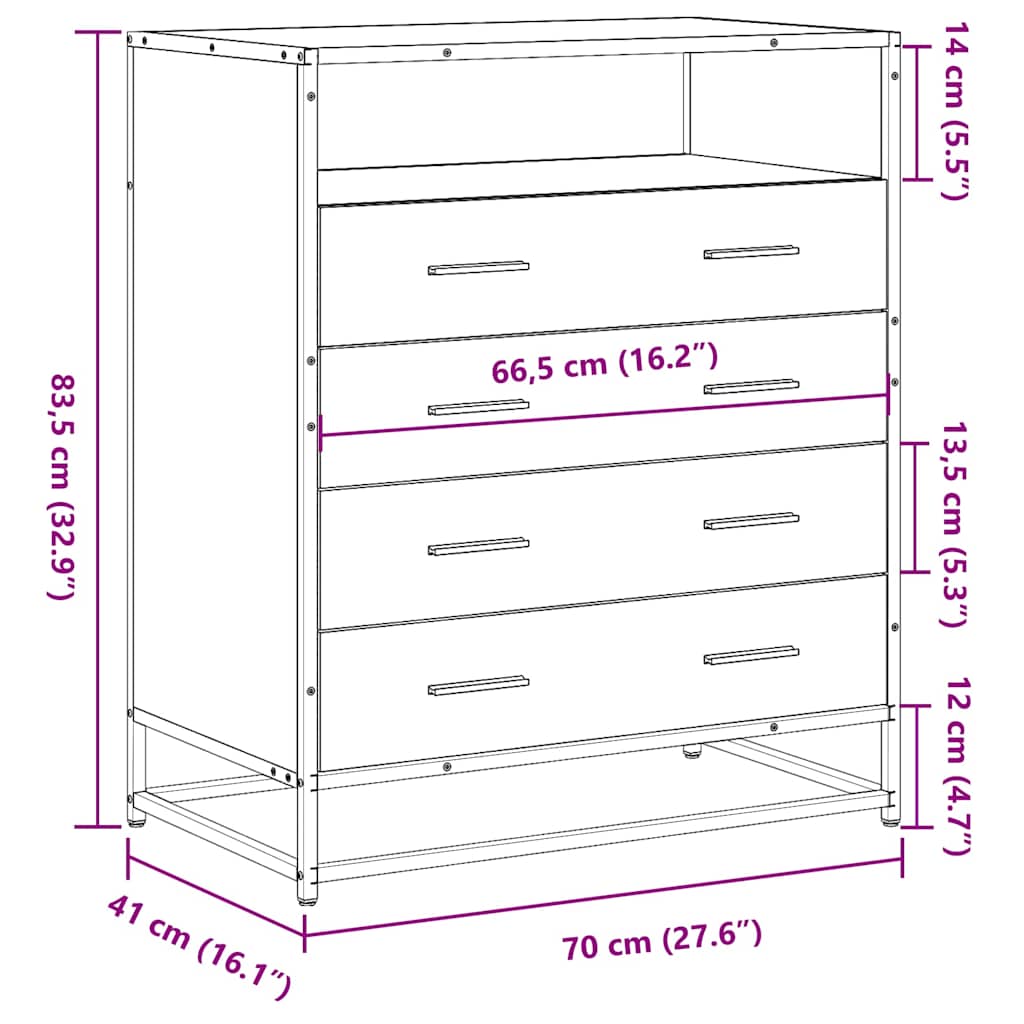 Commode chêne fumé 70x41x83,5 cm bois d'ingénierie - XIOS