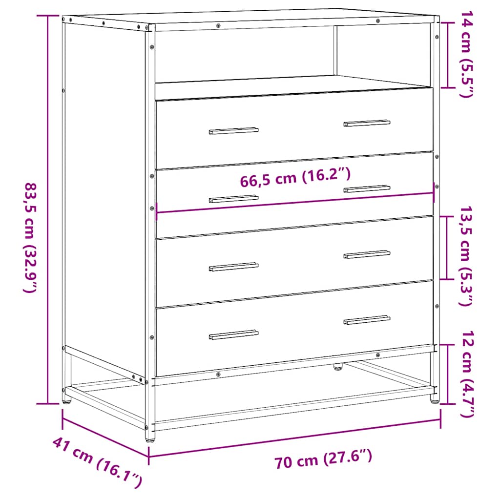 Commode sonoma gris 70x41x83,5 cm bois d'ingénierie - XIOS
