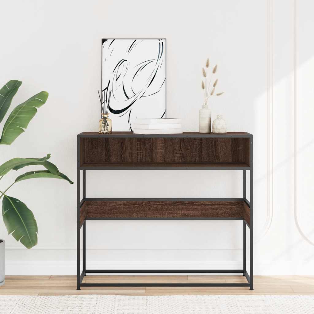 Table console chêne marron 90x35x80 cm bois d'ingénierie - XIOS