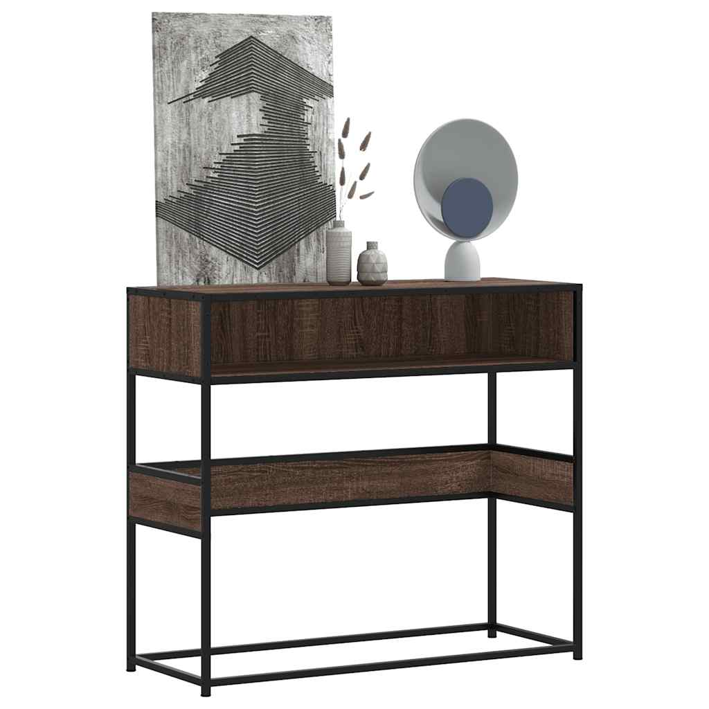 Table console chêne marron 90x35x80 cm bois d'ingénierie - XIOS