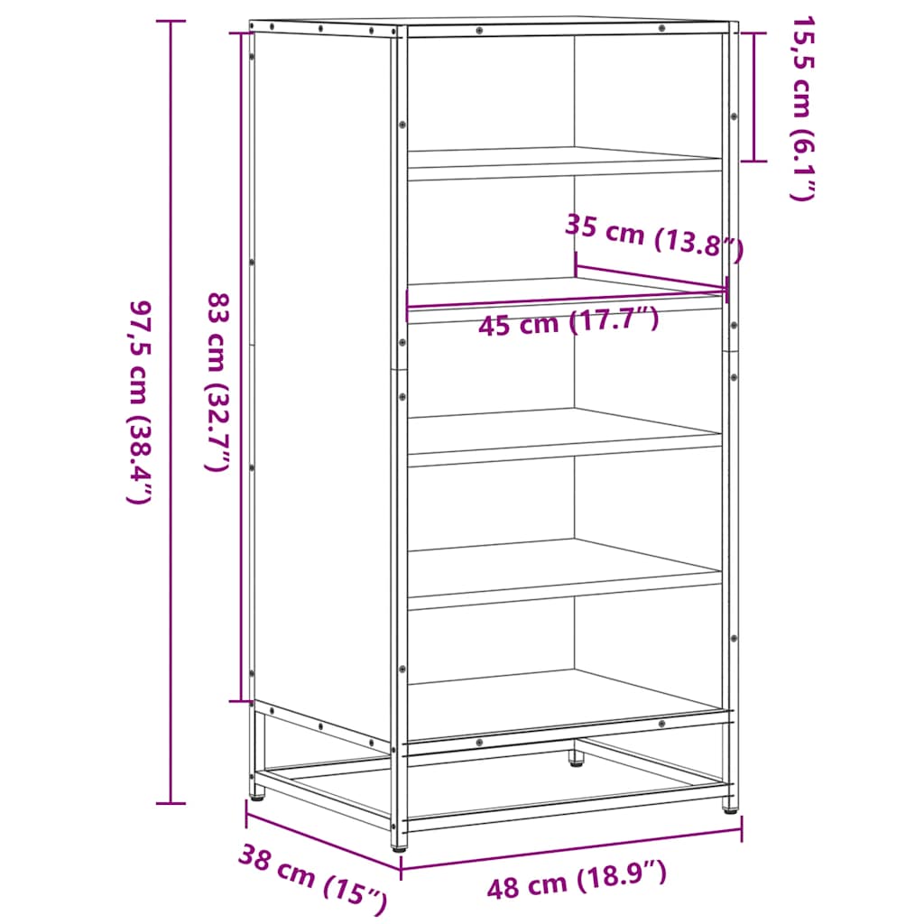 Étagère à chaussures chêne fumé 48x38x97,5 cm bois d'ingénierie - XIOS
