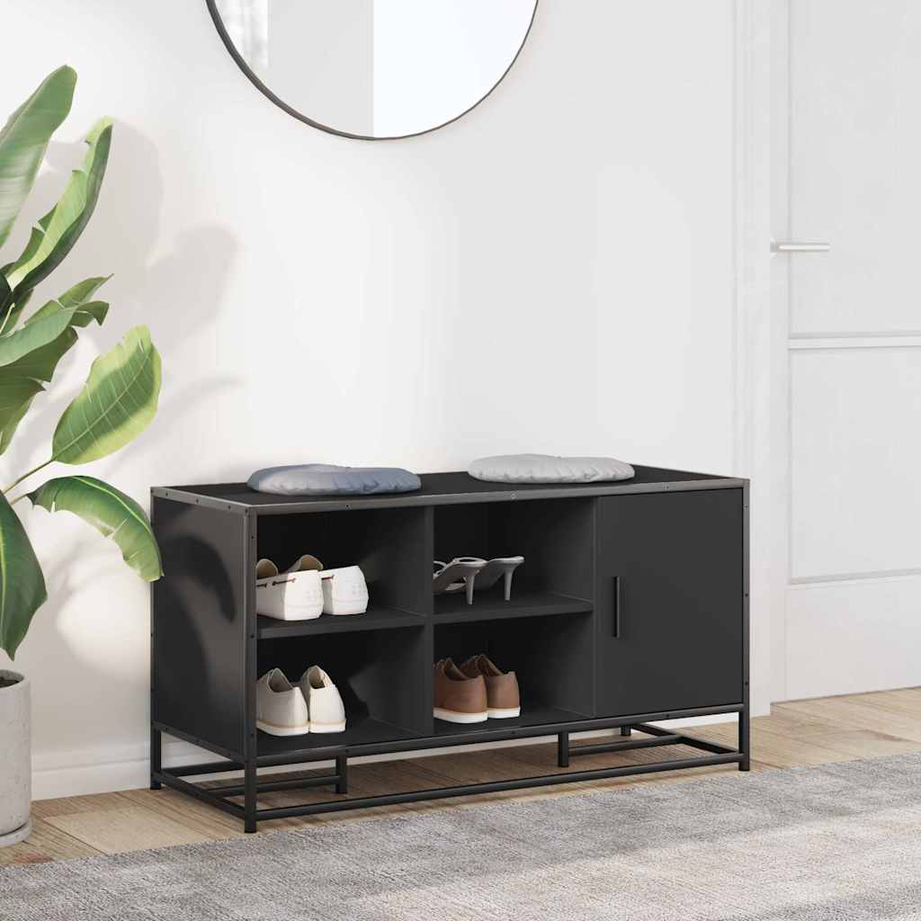 Banc à chaussures noir 100x40x53,5cm bois d'ingénierie et métal - XIOS