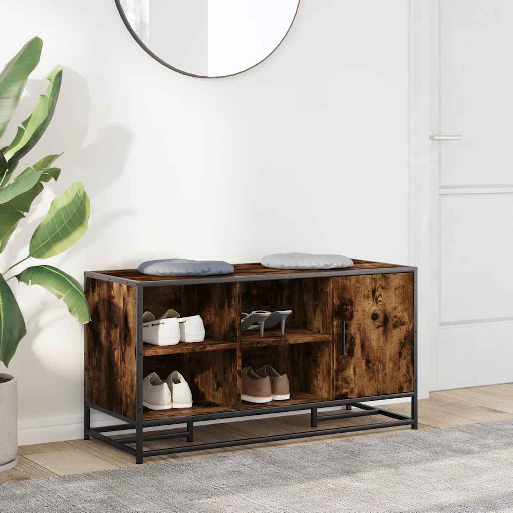 Banc à chaussures chêne fumé bois d'ingénierie et métal - XIOS