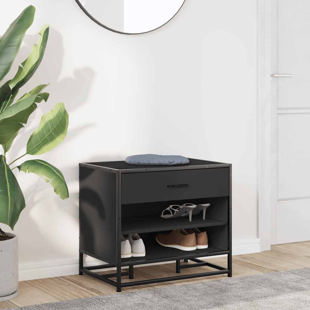 Banc à chaussures noir 60x40x53,5 cm bois d'ingénierie et métal - XIOS