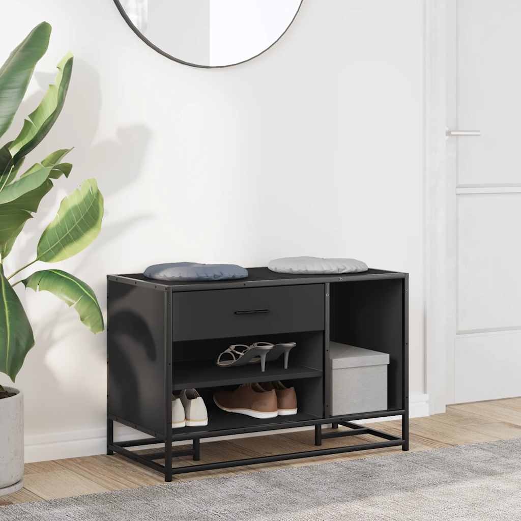 Banc à chaussures noir 80x40x53,5 cm bois d'ingénierie et métal - XIOS