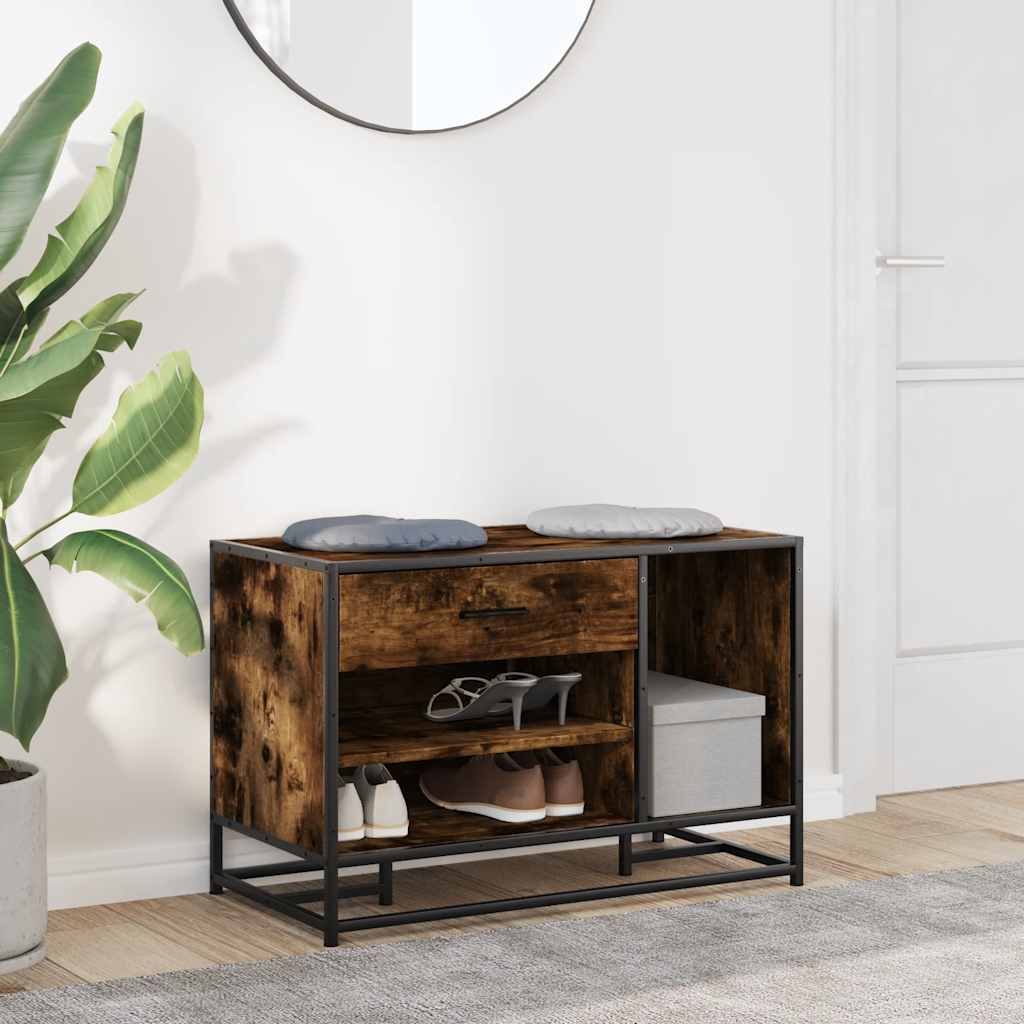 Banc à chaussures chêne fumé bois d'ingénierie et métal - XIOS