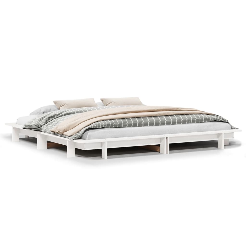 Cadre de lit sans matelas blanc 160x200 cm bois de pin massif - XIOS