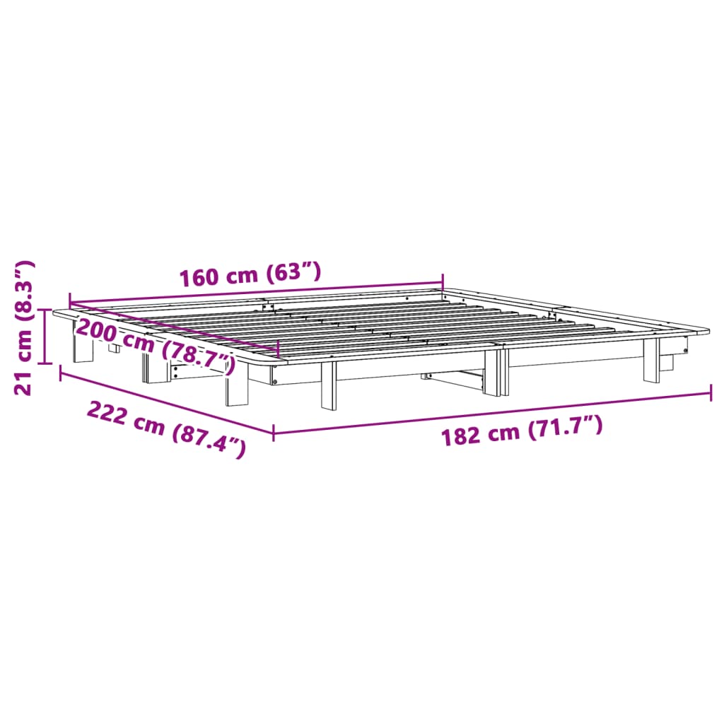 Cadre de lit sans matelas blanc 160x200 cm bois de pin massif - XIOS