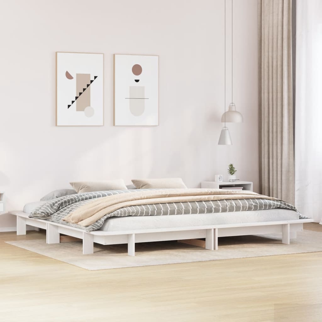 Cadre de lit sans matelas blanc 160x200 cm bois de pin massif - XIOS