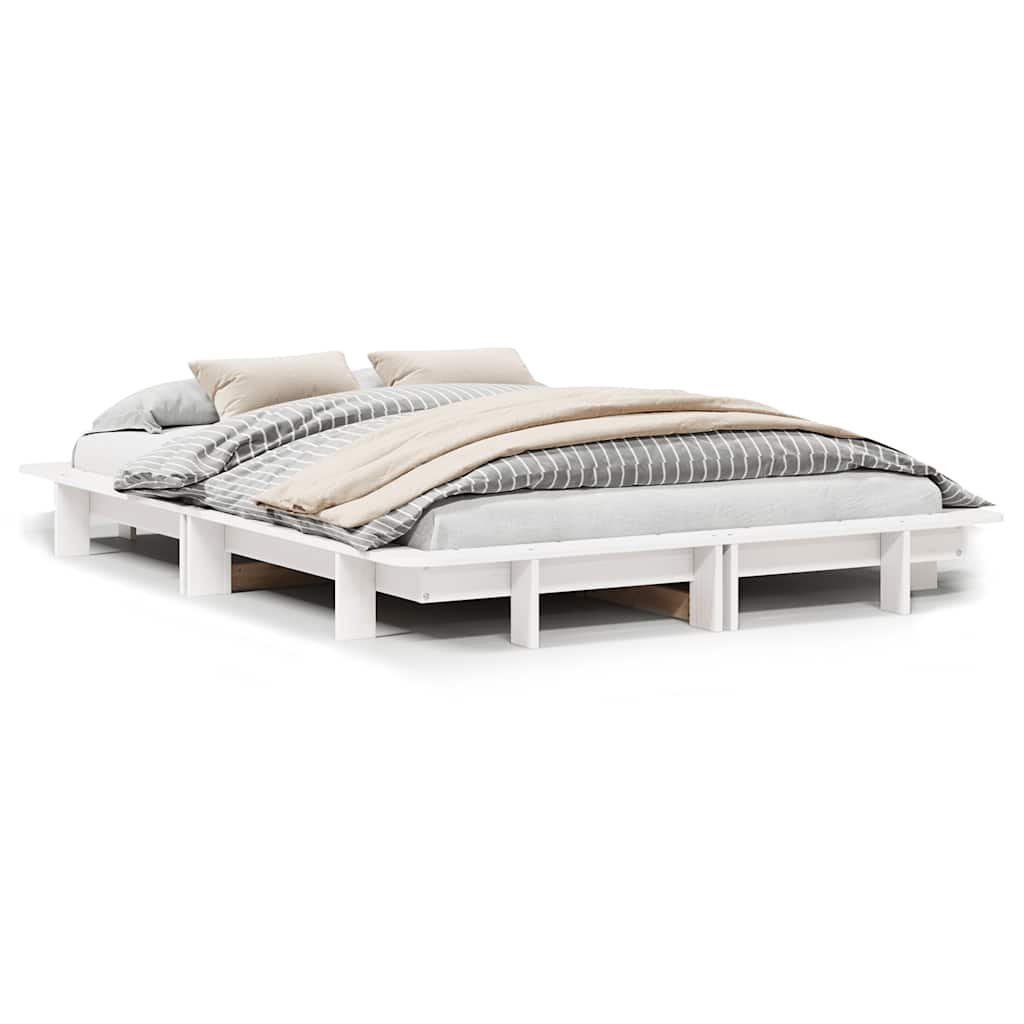Cadre de lit sans matelas blanc 150x200 cm bois de pin massif - XIOS