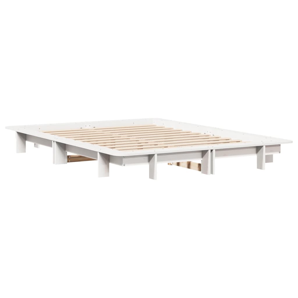 Cadre de lit sans matelas blanc 140x200 cm bois de pin massif - XIOS