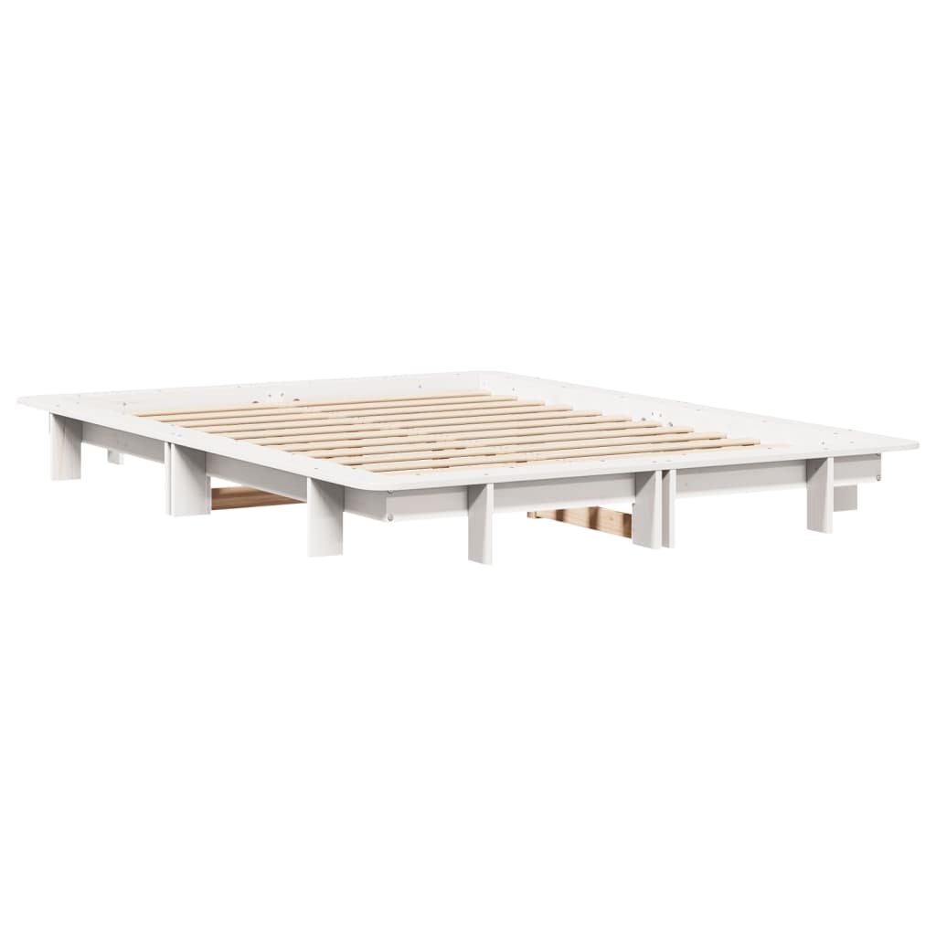 Cadre de lit sans matelas blanc 140x200 cm bois de pin massif - XIOS