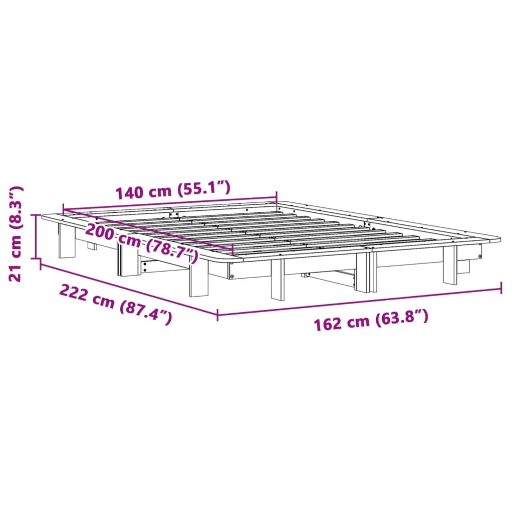Cadre de lit sans matelas blanc 140x200 cm bois de pin massif - XIOS
