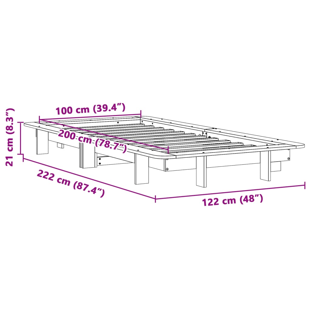 Cadre de lit sans matelas 100x200 cm bois massif de pin - XIOS