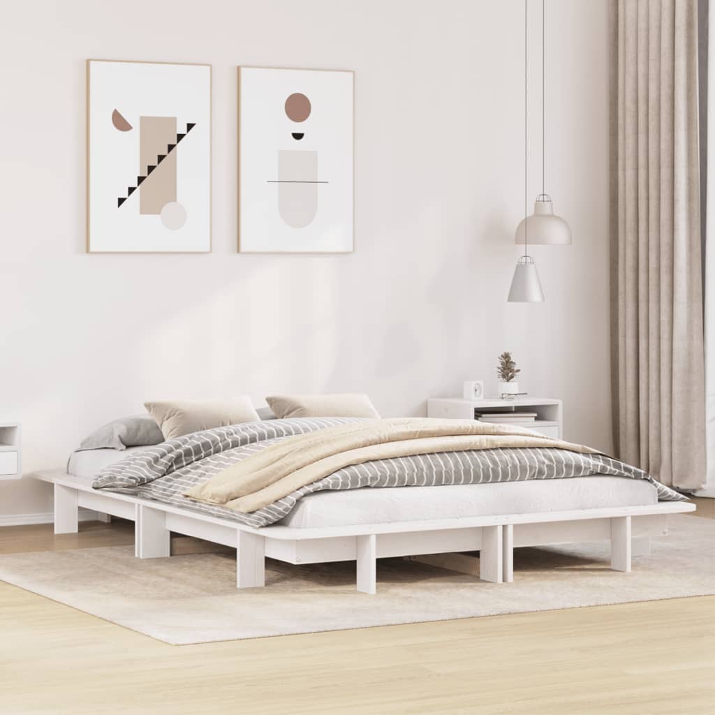 Cadre de lit sans matelas blanc 140x190 cm bois de pin massif - XIOS