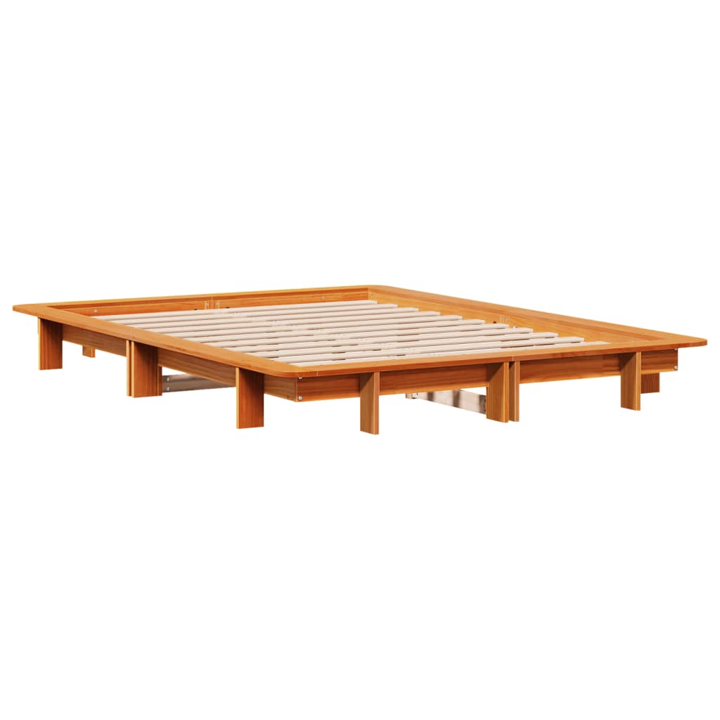 Cadre de lit sans matelas cire marron 135x190cm bois pin massif - XIOS