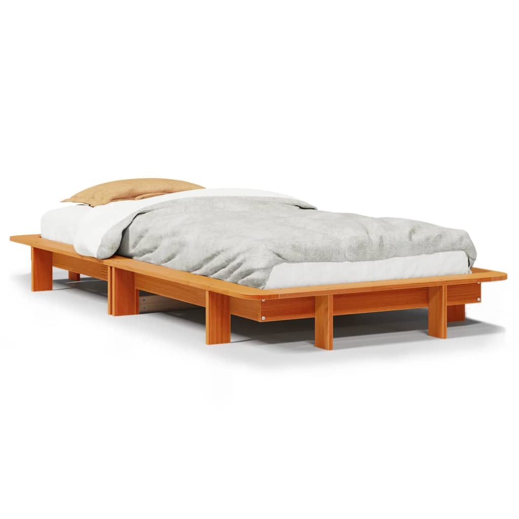 Cadre de lit sans matelas cire marron 90x190 cm bois pin massif - XIOS
