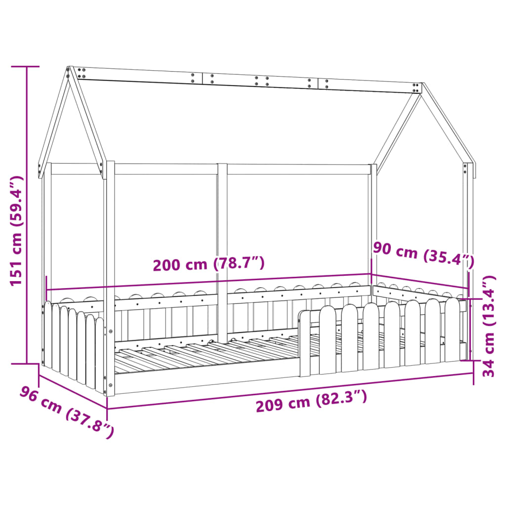 Cadre de lit d'enfants forme de maison sans matelas 90x200 cm - XIOS