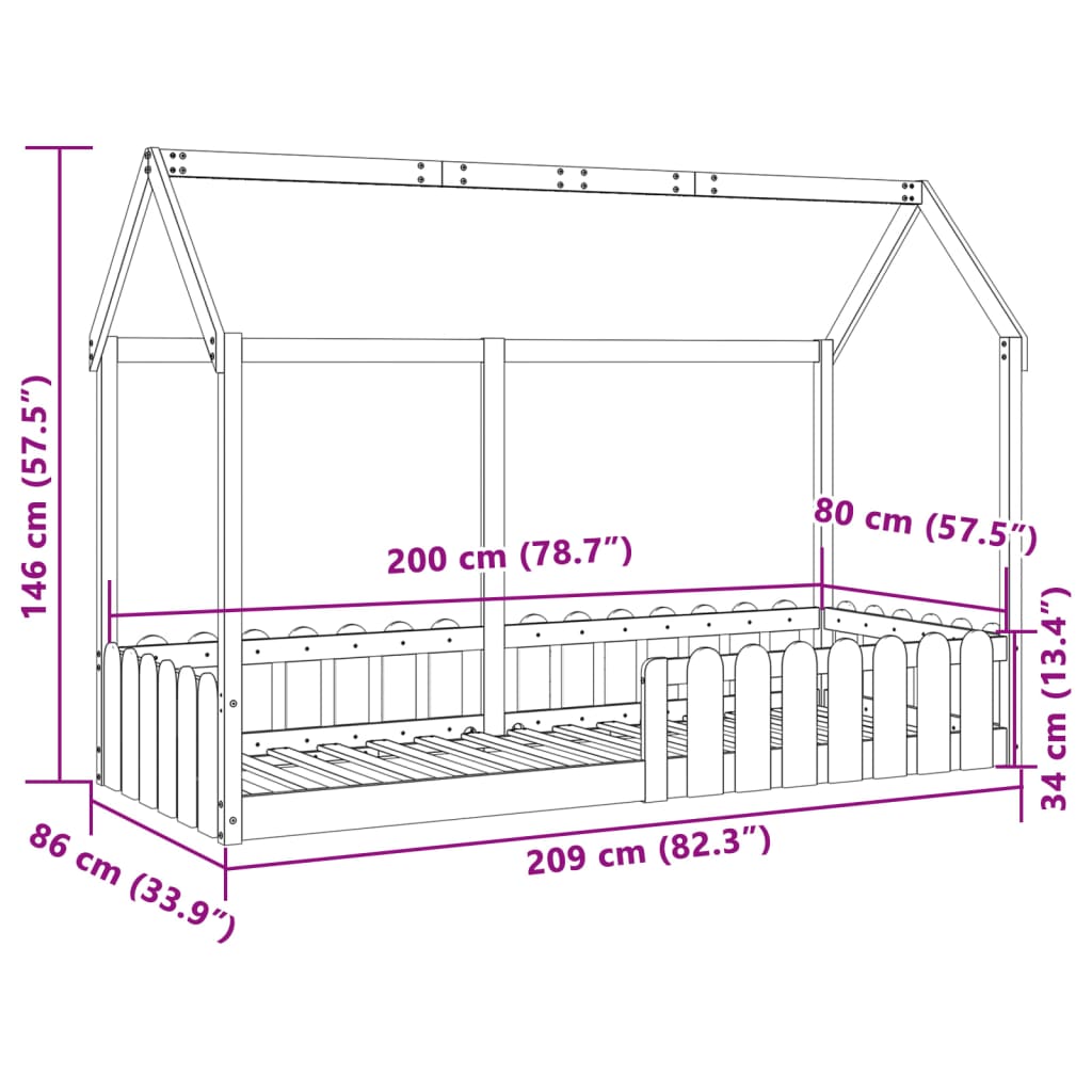 Cadre de lit d'enfants forme de maison sans matelas 80x200 cm - XIOS