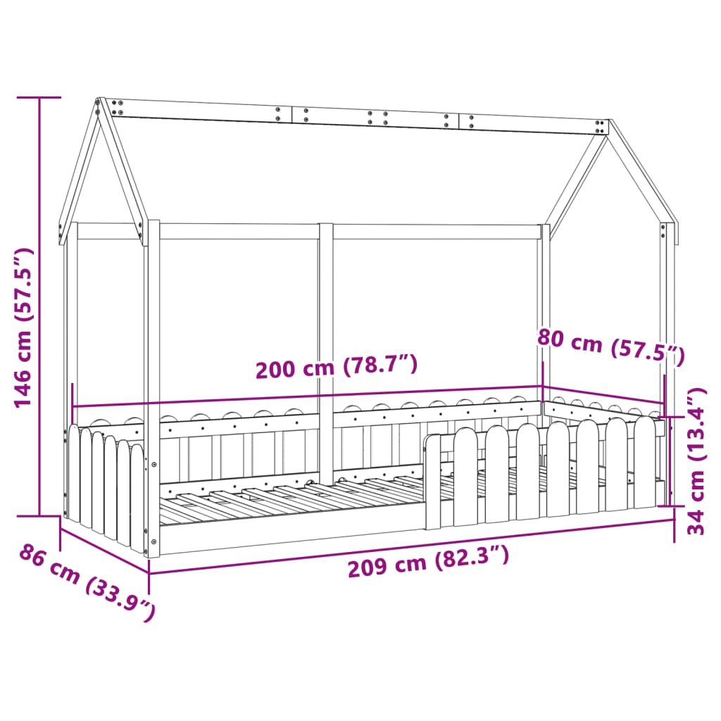 Cadre de lit d'enfants forme de maison sans matelas 80x200 cm - XIOS
