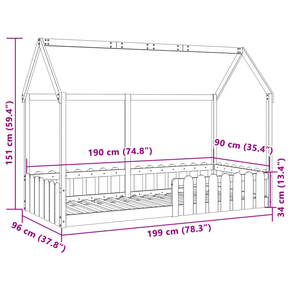 Cadre de lit d'enfants forme de maison sans matelas 90x190 cm - XIOS