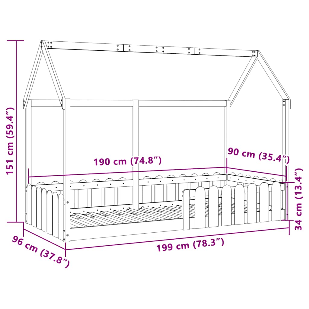 Cadre de lit d'enfants forme de maison sans matelas 90x190 cm - XIOS
