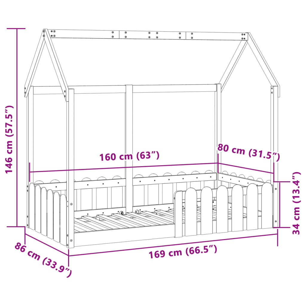 Cadre de lit d'enfants forme de maison sans matelas 80x160 cm - XIOS
