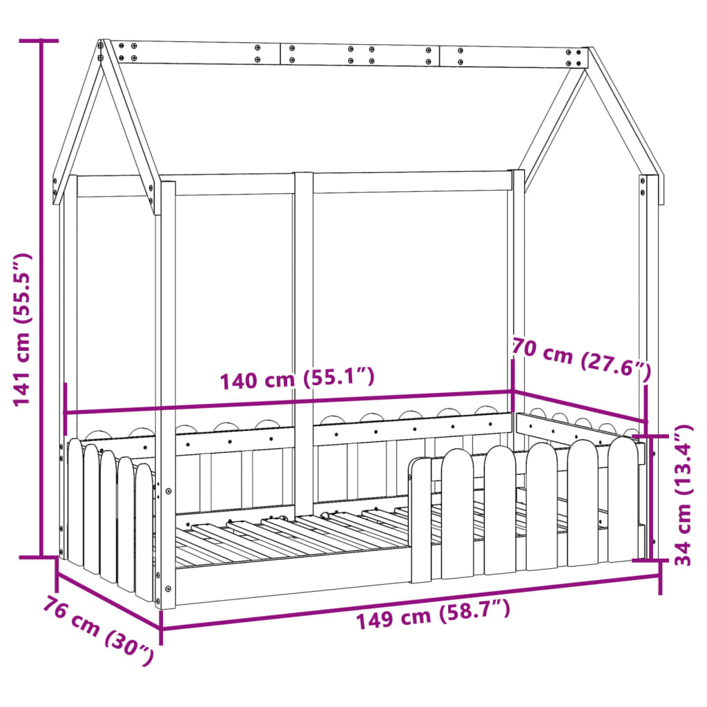 Cadre de lit d'enfants forme de maison sans matelas 70x140 cm - XIOS