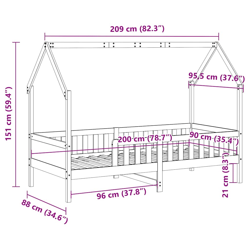Cadre de lit d'enfants forme de maison sans matelas pin - XIOS