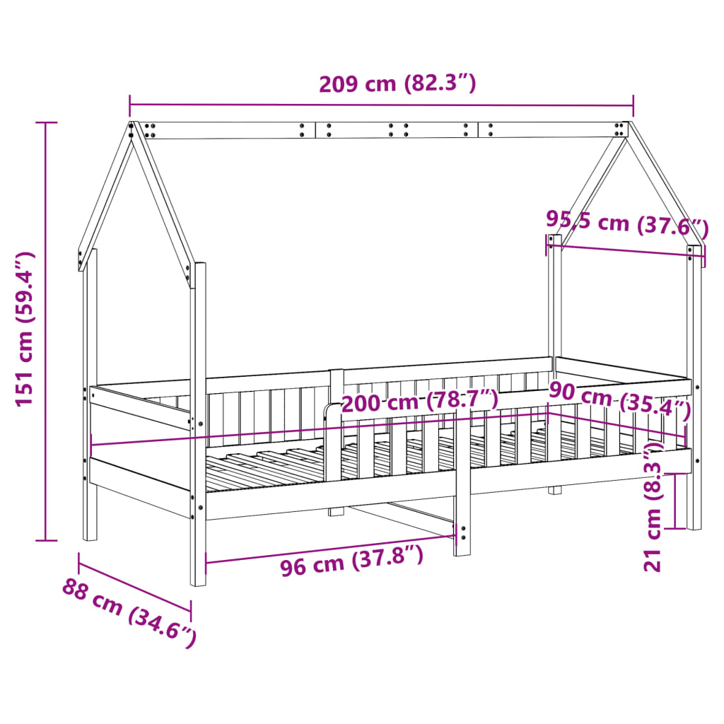 Cadre de lit d'enfants forme de maison sans matelas pin - XIOS