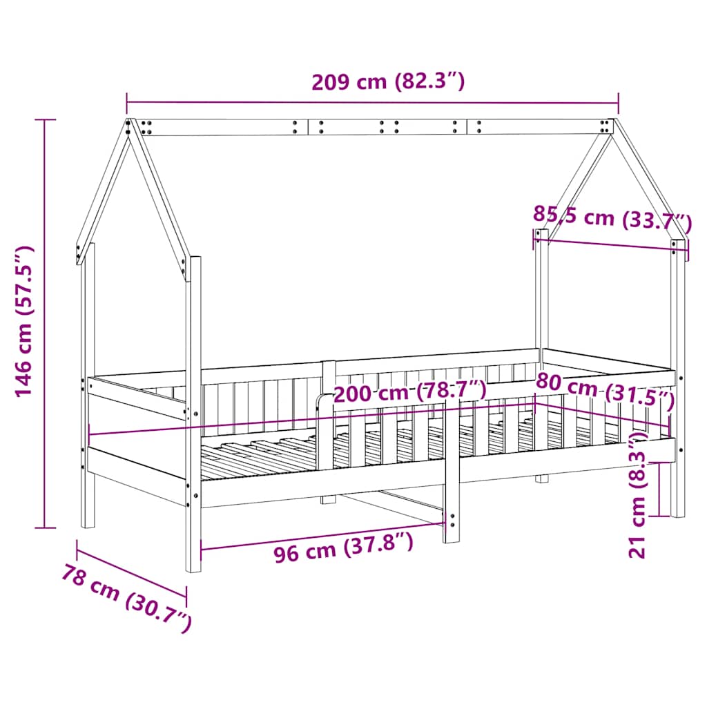 Cadre de lit d'enfants forme de maison sans matelas pin - XIOS