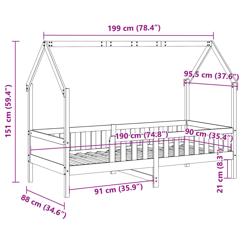 Cadre de lit d'enfants forme de maison sans matelas pin - XIOS