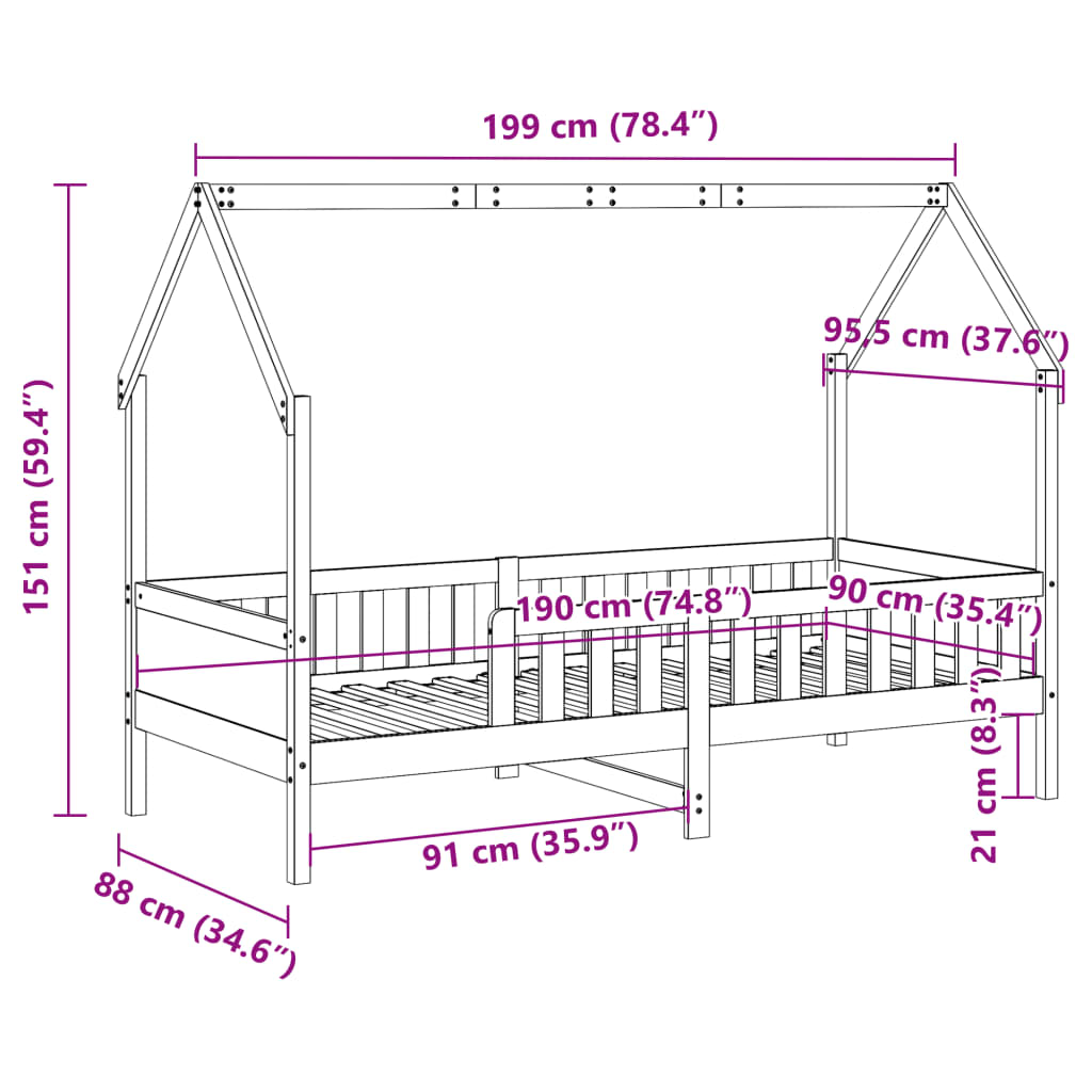 Cadre de lit d'enfants forme de maison sans matelas pin - XIOS