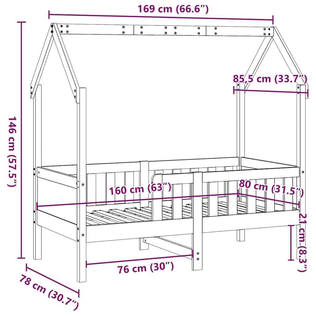 Cadre de lit d'enfants forme de maison sans matelas pin - XIOS