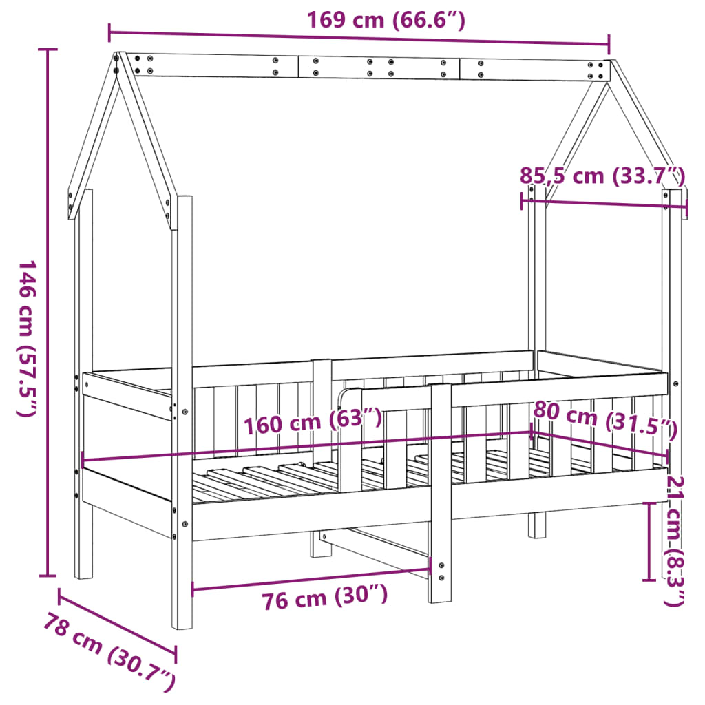Cadre de lit d'enfants forme de maison sans matelas pin - XIOS