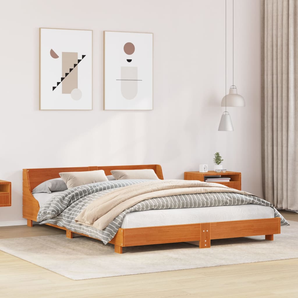 Cadre de lit sans matelas cire marron 160x200cm bois pin massif - XIOS