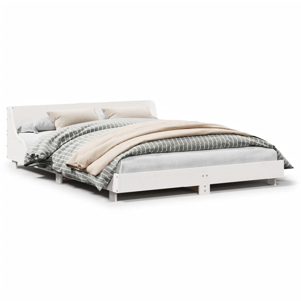 Cadre de lit sans matelas blanc 140x200 cm bois de pin massif - XIOS