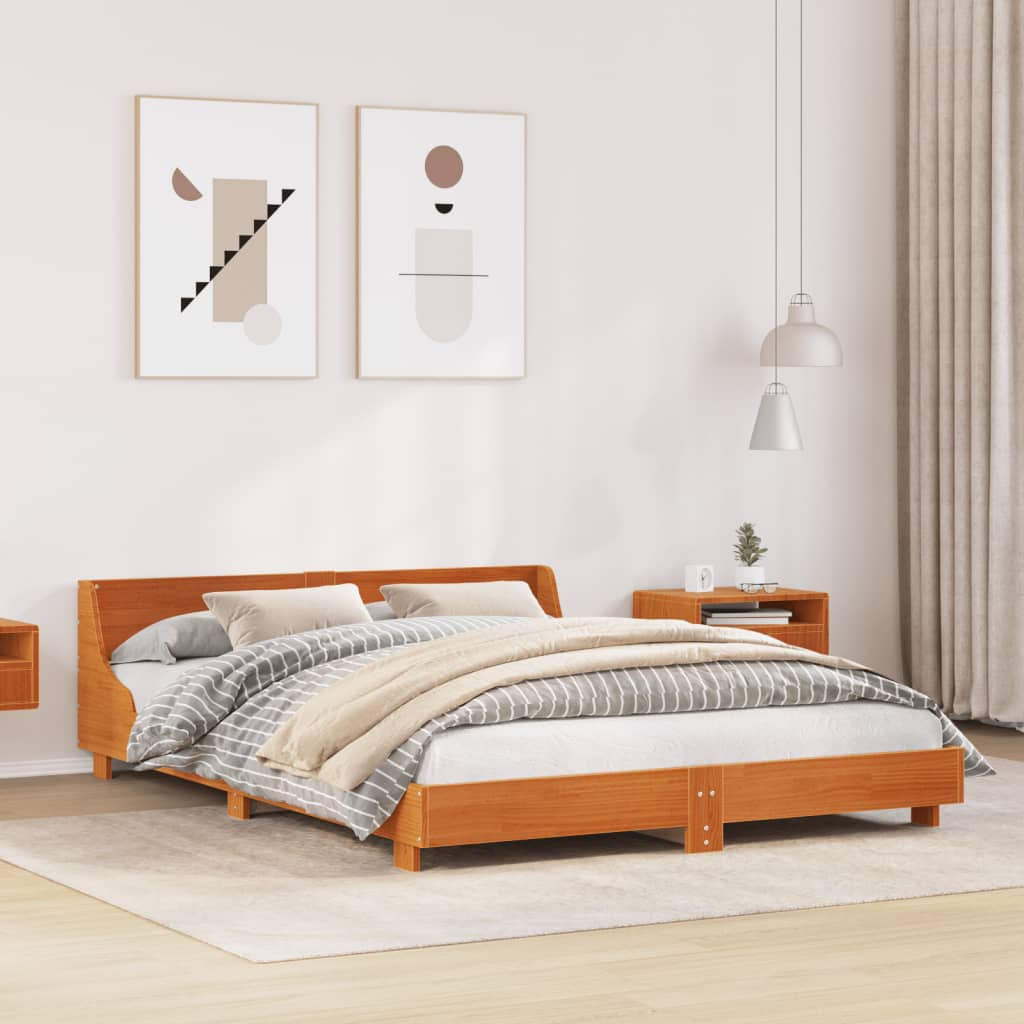 Cadre de lit sans matelas cire marron 120x200cm bois pin massif - XIOS