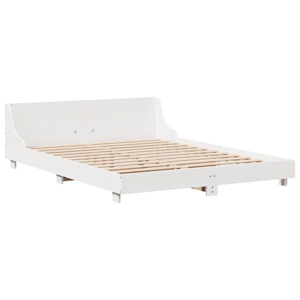 Cadre de lit sans matelas blanc 140x190 cm bois de pin massif - XIOS