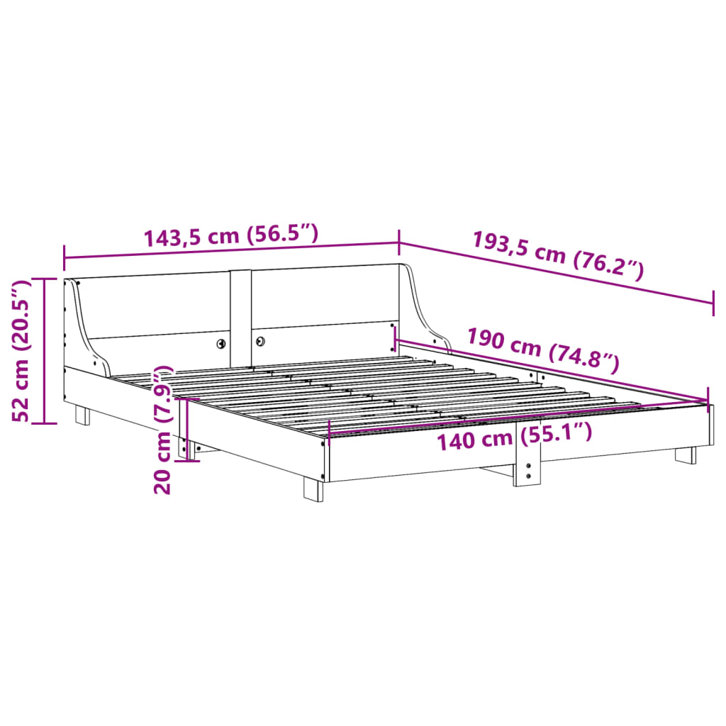 Cadre de lit sans matelas blanc 140x190 cm bois de pin massif - XIOS