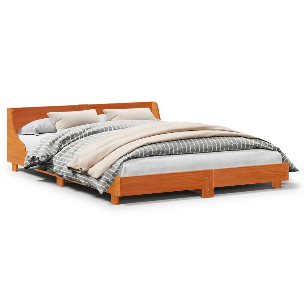 Cadre de lit sans matelas cire marron 140x190cm bois pin massif - XIOS